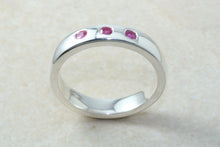 Load image into Gallery viewer, Natural Ruby Band, Silver Heavy Ring. 3 X Round Rubies. July Birthstone Gift. Perfect Birthday,Anniversary,Graduation Gift Idea.