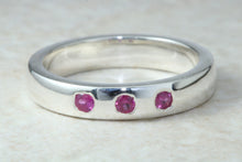 Load image into Gallery viewer, Natural Ruby Band, Silver Heavy Ring. 3 X Round Rubies. July Birthstone Gift. Perfect Birthday,Anniversary,Graduation Gift Idea.