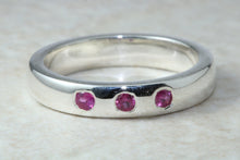 Load image into Gallery viewer, Natural Ruby Band, Silver Heavy Ring. 3 X Round Rubies. July Birthstone Gift. Perfect Birthday,Anniversary,Graduation Gift Idea.