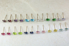 Load image into Gallery viewer, Set of Twelve 9ct Gold Birthstone Stud Ear Rings. Complete set of twelve,from Months January through December Birthstone Studs. Ideal Gift.