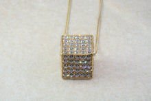 Load image into Gallery viewer, 18ct Yellow gold Cube Pendant fully Set on all sides with Diamond White Cubic Zirconia. Perfect Christmas,Birthday,Anniversary Present.