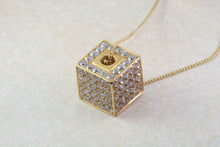 Load image into Gallery viewer, 18ct Yellow gold Cube Pendant fully Set on all sides with Diamond White Cubic Zirconia. Perfect Christmas,Birthday,Anniversary Present.