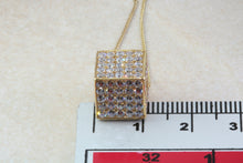 Load image into Gallery viewer, 18ct Yellow gold Cube Pendant fully Set on all sides with Diamond White Cubic Zirconia. Perfect Christmas,Birthday,Anniversary Present.