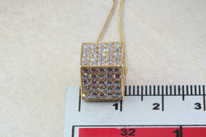 18ct Yellow gold Cube Pendant fully Set on all sides with Diamond White Cubic Zirconia. Perfect Christmas,Birthday,Anniversary Present.