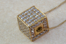 Load image into Gallery viewer, 18ct Yellow gold Cube Pendant fully Set on all sides with Diamond White Cubic Zirconia. Perfect Christmas,Birthday,Anniversary Present.