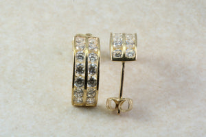 9ct Gold 2 Row Half Hoop C Z Ear Rings, Christmas Ear Rings,Festive Gold Ear Rings.Ideal Christmas,Birthday,Anniversary or Graduation Gift.