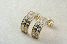 Load image into Gallery viewer, 9ct Gold 2 Row Half Hoop C Z Ear Rings, Christmas Ear Rings,Festive Gold Ear Rings.Ideal Christmas,Birthday,Anniversary or Graduation Gift.