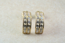 Load image into Gallery viewer, 9ct Gold 2 Row Half Hoop C Z Ear Rings, Christmas Ear Rings,Festive Gold Ear Rings.Ideal Christmas,Birthday,Anniversary or Graduation Gift.