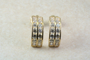9ct Gold 2 Row Half Hoop C Z Ear Rings, Christmas Ear Rings,Festive Gold Ear Rings.Ideal Christmas,Birthday,Anniversary or Graduation Gift.