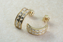 Load image into Gallery viewer, 9ct Gold 2 Row Half Hoop C Z Ear Rings, Christmas Ear Rings,Festive Gold Ear Rings.Ideal Christmas,Birthday,Anniversary or Graduation Gift.