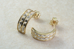 9ct Gold 2 Row Half Hoop C Z Ear Rings, Christmas Ear Rings,Festive Gold Ear Rings.Ideal Christmas,Birthday,Anniversary or Graduation Gift.