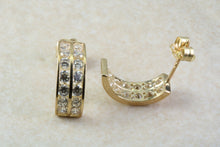 Load image into Gallery viewer, 9ct Gold 2 Row Half Hoop C Z Ear Rings, Christmas Ear Rings,Festive Gold Ear Rings.Ideal Christmas,Birthday,Anniversary or Graduation Gift.