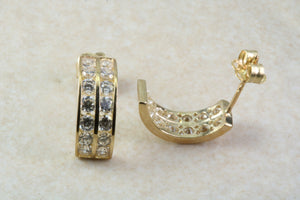 9ct Gold 2 Row Half Hoop C Z Ear Rings, Christmas Ear Rings,Festive Gold Ear Rings.Ideal Christmas,Birthday,Anniversary or Graduation Gift.