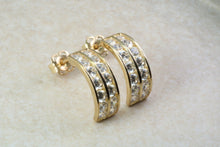 Load image into Gallery viewer, 9ct Gold 2 Row Half Hoop C Z Ear Rings, Christmas Ear Rings,Festive Gold Ear Rings.Ideal Christmas,Birthday,Anniversary or Graduation Gift.