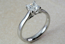 Load image into Gallery viewer, Platinum 1 carat Moissanite Solitaire. 6.00mm Princess Cut Moissanite Diamond Solitaire. Forever Classic Moissanite Ring.DEF Color