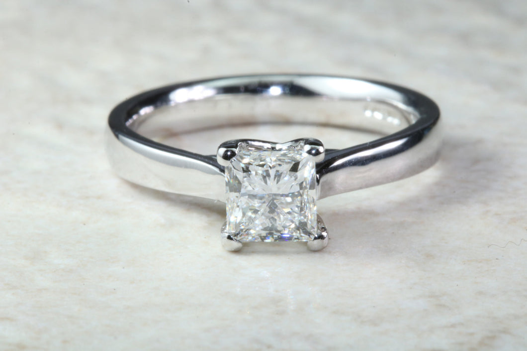 Platinum 1 carat Moissanite Solitaire. 6.00mm Princess Cut Moissanite Diamond Solitaire. Forever Classic Moissanite Ring.DEF Color