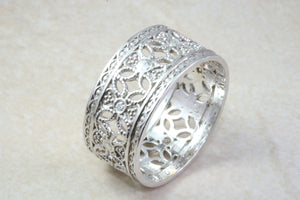 Ladies White Gold Diamond Thumb Ring. 9ct White Diamond Dress Ring. 10mm wide Diamond Ring.Statement.Ideal Present Solution For Any Occasion