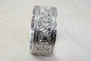 Ladies White Gold Diamond Thumb Ring. 9ct White Diamond Dress Ring. 10mm wide Diamond Ring.Statement.Ideal Present Solution For Any Occasion