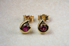 Load image into Gallery viewer, Natural Burmese Ruby Stud Earrings. 18ct Yellow Gold Burma Rubies and Natural Diamonds Set Earrings. Ruby Anniversary Or Christmas Gift