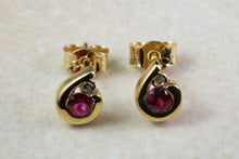 Load image into Gallery viewer, Natural Burmese Ruby Stud Earrings. 18ct Yellow Gold Burma Rubies and Natural Diamonds Set Earrings. Ruby Anniversary Or Christmas Gift