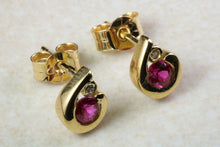 Load image into Gallery viewer, Natural Burmese Ruby Stud Earrings. 18ct Yellow Gold Burma Rubies and Natural Diamonds Set Earrings. Ruby Anniversary Or Christmas Gift