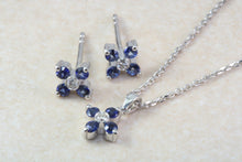 Load image into Gallery viewer, Natural Blue Sapphire and Natural Diamonds Earrings and Pendant Set. 18ct Gold White.Sapphire and Diamonds Complete Set with 18ct Gold Chain