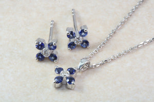 Natural Blue Sapphire and Natural Diamonds Earrings and Pendant Set. 18ct Gold White.Sapphire and Diamonds Complete Set with 18ct Gold Chain