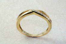 Load image into Gallery viewer, Natural Diamond Cross Over Ring. 18ct Yellow Gold and Round Diamond Set Band. Perfect Gift for any Celebration.