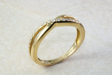 Load image into Gallery viewer, Natural Diamond Cross Over Ring. 18ct Yellow Gold and Round Diamond Set Band. Perfect Gift for any Celebration.