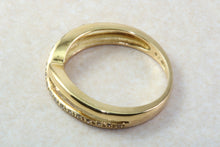 Load image into Gallery viewer, Natural Diamond Cross Over Ring. 18ct Yellow Gold and Round Diamond Set Band. Perfect Gift for any Celebration.
