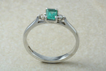 Load image into Gallery viewer, Natural Emerald and Diamond Trilogy Ring. 9ct White Gold Engagement Ring.Emerald Diamond Promise Ring.Birthday or Anniversary Gift