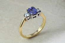 Load image into Gallery viewer, Natural AAA Grade Tanzanite and Diamond Trilogy Ring. 18ct Yellow and White Gold Engagement Ring. Promise Ring.Birthday or Anniversary Gift