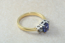 Load image into Gallery viewer, Natural AAA Grade Tanzanite and Diamond Trilogy Ring. 18ct Yellow and White Gold Engagement Ring. Promise Ring.Birthday or Anniversary Gift