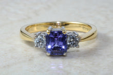Load image into Gallery viewer, Natural AAA Grade Tanzanite and Diamond Trilogy Ring. 18ct Yellow and White Gold Engagement Ring. Promise Ring.Birthday or Anniversary Gift
