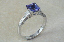 Load image into Gallery viewer, Natural AAA Grade Tanzanite and Diamond Ring. 18ct White Gold Engagement Ring. Promise Ring.Perfect Birthday or Anniversary Gift