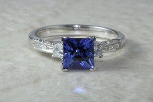 Natural AAA Grade Tanzanite and Diamond Ring. 18ct White Gold Engagement Ring. Promise Ring.Perfect Birthday or Anniversary Gift