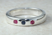 Load image into Gallery viewer, Blue Sapphire and Ruby Silver Band