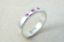 Load image into Gallery viewer, Natural Ruby Band, Silver Heavy Ring. 3 X Round Rubies. July Birthstone Gift. Perfect Birthday,Anniversary,Graduation Gift Idea.