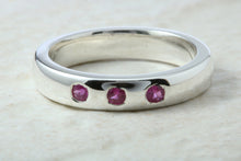 Load image into Gallery viewer, Natural Ruby Band, Silver Heavy Ring. 3 X Round Rubies. July Birthstone Gift. Perfect Birthday,Anniversary,Graduation Gift Idea.