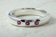 Load image into Gallery viewer, Natural Ruby Band, Silver Heavy Ring. 3 X Round Rubies. July Birthstone Gift. Perfect Birthday,Anniversary,Graduation Gift Idea.