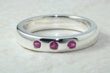 Load image into Gallery viewer, Natural Ruby Band, Silver Heavy Ring. 3 X Round Rubies. July Birthstone Gift. Perfect Birthday,Anniversary,Graduation Gift Idea.