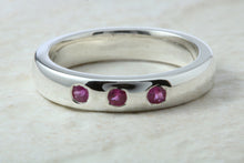 Load image into Gallery viewer, Natural Ruby Band, Silver Heavy Ring. 3 X Round Rubies. July Birthstone Gift. Perfect Birthday,Anniversary,Graduation Gift Idea.