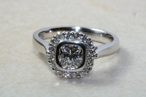 Platinum Natural Diamond Engagement ring,GIA Cert middle Diamond 0.51ct D VS2 grade, outer Diamonds 0.32ct. Square Cushion cut Centre Diamd