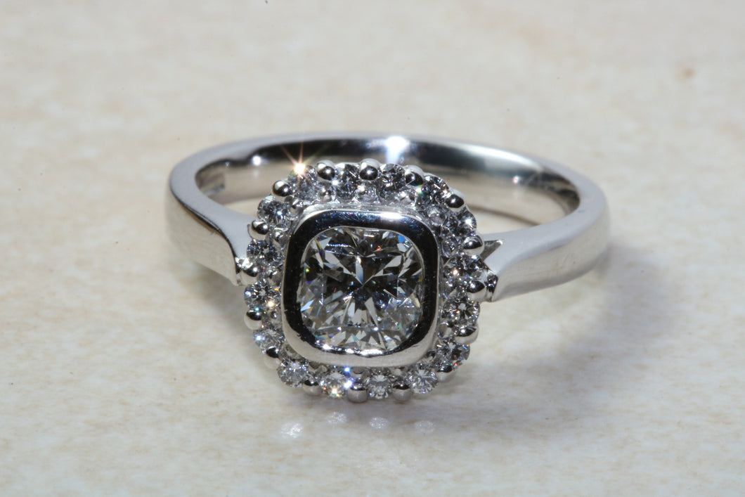Platinum Natural Diamond Engagement ring,GIA Cert middle Diamond 0.51ct D VS2 grade, outer Diamonds 0.32ct. Square Cushion cut Centre Diamd