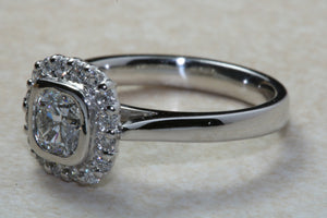 Platinum Natural Diamond Engagement ring,GIA Cert middle Diamond 0.51ct D VS2 grade, outer Diamonds 0.32ct. Square Cushion cut Centre Diamd