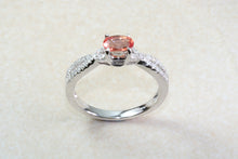 Load image into Gallery viewer, Natural Orange Sapphire and Diamond set Ring. Oval Pink Sapphire on Cross Over Diamond Ring. Engagement, Dress, Anniversary ,Statement Ring