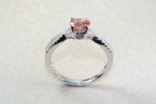 Load image into Gallery viewer, Natural Orange Sapphire and Diamond set Ring. Oval Pink Sapphire on Cross Over Diamond Ring. Engagement, Dress, Anniversary ,Statement Ring