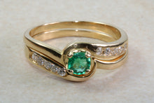 Load image into Gallery viewer, Emerald and Diamond Bridal Set Rings. 18ct Yellow Gold.Perfect Engagement,Anniversary, Birthday Dress Ring.Graduation or Birthday Gift