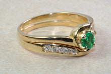 Load image into Gallery viewer, Emerald and Diamond Bridal Set Rings. 18ct Yellow Gold.Perfect Engagement,Anniversary, Birthday Dress Ring.Graduation or Birthday Gift