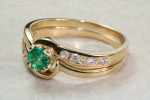 Emerald and Diamond Bridal Set Rings. 18ct Yellow Gold.Perfect Engagement,Anniversary, Birthday Dress Ring.Graduation or Birthday Gift